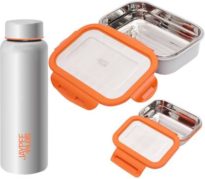 Jaypee Plus Combo of Pioneer Set Lunch Box and Bottle 2 Containers Stainless Steel School Lunch Box