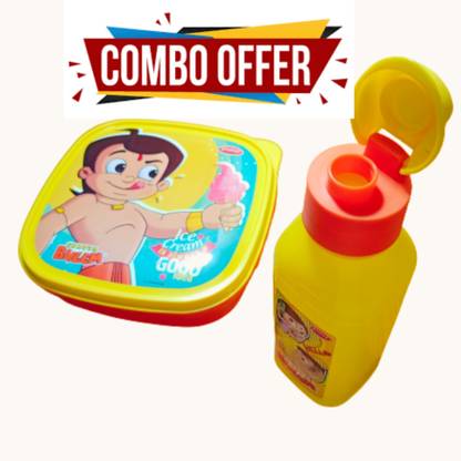 mudies Tiffin Box Set with Curry Container and Free Water Bottle and Bheen Logo 3 Containers Plastic School Lunch Box