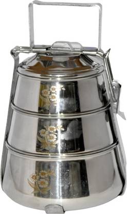 Asati enterprises Stainless Steel, Leak Proof Three Tier Compartment Lunch Box with Handle 3 Containers Lunch Box
