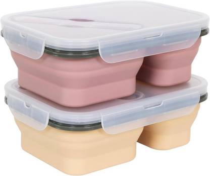 EDBIRET Silicon Expandable & Foldable Lunch Box 2 Containers Lunch Box