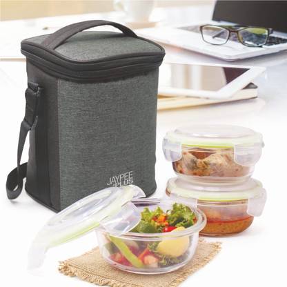 Jaypee Plus Round Glass Lunch box 3 Containers Lunch Box