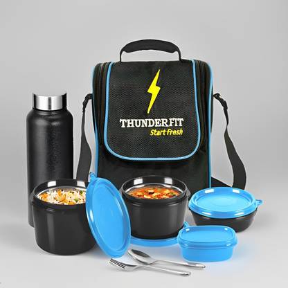 THUNDER FIT START FRESH - Stainless Steel Containers, Leak Proof & Microwave Safe Tiffin Box for Office 4 Containers Lunch Box