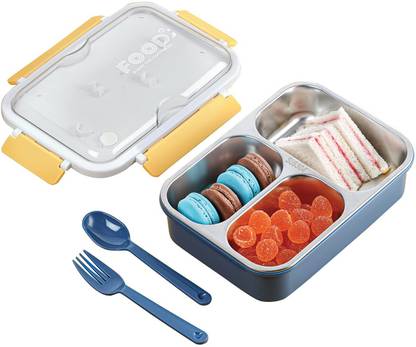 cello Meal Buddy Stainless Steel Lunch Box for School and College-yellow 3 Containers Lunch Box
