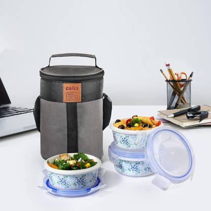 cello Mosaic Rose Opalware with Jacket 3 Containers Lunch Box