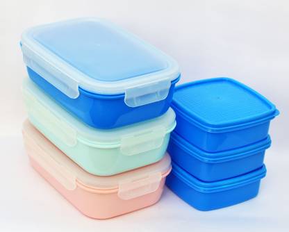 KitchenFlex Plain Plastic Lunch Box 500ml and 200ml (Set of 6) Multiple Uses 6 Containers Plastic School Lunch Box