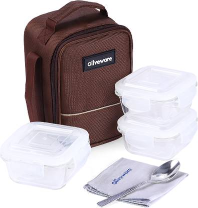 Oliveware Microwave Safe Glassware Lunch Box 3 Containers Lunch Box