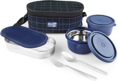 Classic Essentials Stainless Steel Microwave Safe Lunch box Set for School,Office, College, travel 2 Containers Lunch Box