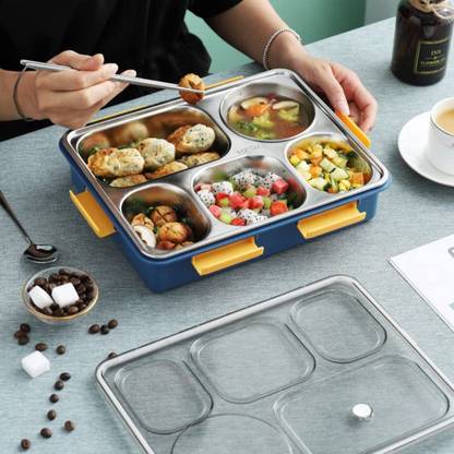 TRENDS ALERT 5 Compartment Lunch Box Stainless Steel Tiffin Box 5 Containers Lunch Box