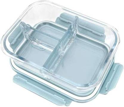 TINSUHG Borosilicate Glass Container with Partition Divider, Office Tiffin 1 Containers Lunch Box