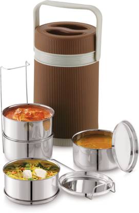 Nabhya Munch PU Insulated Steel & Plastic Lunch Box 300ml Each With Insulated Box 4 Containers Lunch Box