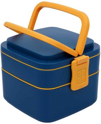 worship Double-Layer Square Lunch Box with Handle 2 Containers Plastic Office Lunch Box