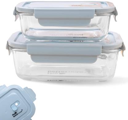 The Better Home Glass Tiffin Boxes Set of 2-Blue|Airtight Tiffin for Office 2 Containers Lunch Box