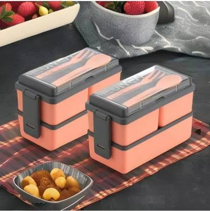 plizzo kitchenware 3 Compartment Office,School And Collage Lunch Box With Spoon And Fork 6 Containers Lunch Box