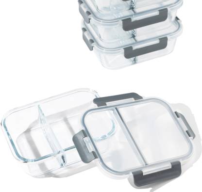 TAKISSO 2in1 Non-Mixing Glass Containers with Snap Lock Lids 1 Containers Lunch Box