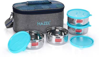 HAZEL Steel Tiffin Box with lunch bag Set of 4 Leak Proof, 450 ML Each Container 4 Containers Lunch Box