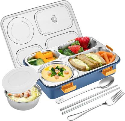 IDEALIMPACT Leak Proof 5 Compartment Stainless Steel Lunch Boxes Big Tiffin Box for Kids 5 Containers Lunch Box