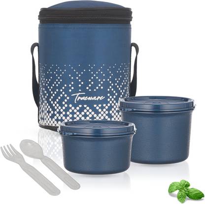 Trueware Omega Lunch Box with Insulated Bag With Microwave Safe Inner Steel 2 Containers Lunch Box