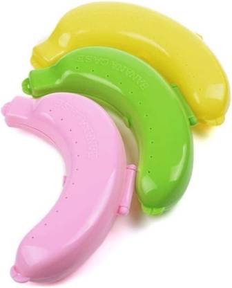 KTHC BANANA SHAPE STORAGE CASE ( YELLOW,GREEN&PINK ) PACK OF 3 Containers Lunch Box