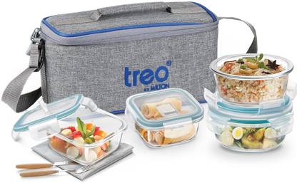 NAKODA NEW_All Fresh Omni Glass Tiffin with Lunch Bag Microwavable & Leak Proof 4 Containers Lunch Box