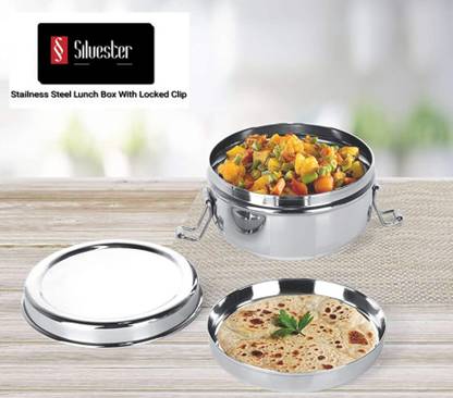 Silvester Premium Stainless Steel Lunch Box with Separate Partition Plate & Locking Clip 1 Containers Lunch Box