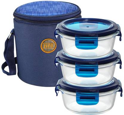 Iveo Borosilicate Glass Container Tiffin | Air Tight | Leak Proof Food Storage 3 Containers Lunch Box