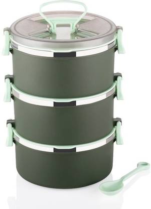 JohnMacc Airtight 3 Layer Lunch Box With Handle And Push Lock For Home, School, Office 3 Containers Lunch Box
