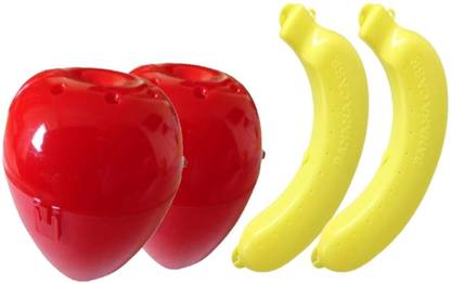 WAHHSON Plastic 2 & Banana Shape 2 Lunch Box Carry Case Fruit Storage Holder 1 Containers Lunch Box