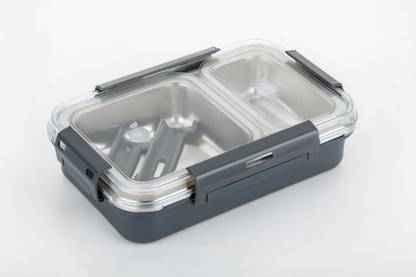 Jinali 2 compartment steel lunch box for school office [GREY]1 Containers Lunch Box 2 Containers Lunch Box