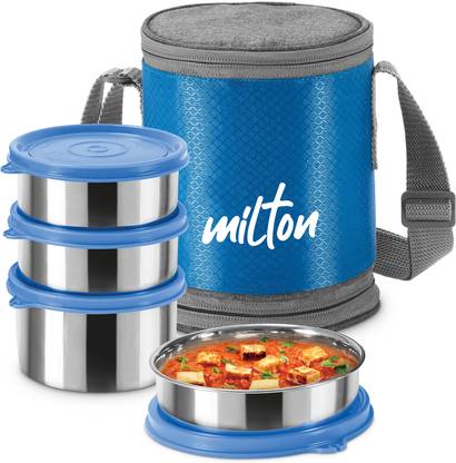 MILTON Expando 3+1 (4 Container, 200 ml, 320 ml, 320 ml, 500 ml) with Jacket, Blue 4 Containers Stainless Steel Office Lunch Box