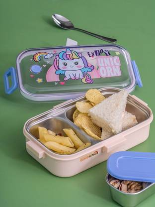 Goodhomes 2 partition 700ml Lunch Box with Spoon & container with lid 1 Containers Stainless Steel School Lunch Box