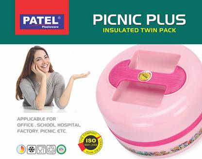 PATEL. Picnic Plus-1200 Twin-Pack Double Wall Insulated Lunch Box hot/cold 2 Containers Lunch Box