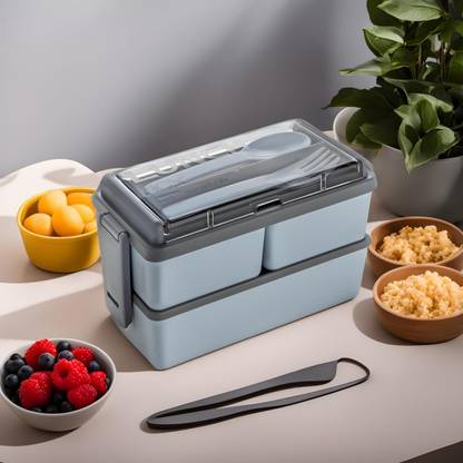 AENTIK Store Plastic Lunch Box Comes with 3 Detachable Box, 2 Spoons 2 Containers Lunch Box
