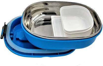 RAREGEAR Stainless Steel Insulated 2 Grid Dual Handle Lunch Box with Mini Salad Box(Blue) 2 Containers Lunch Box