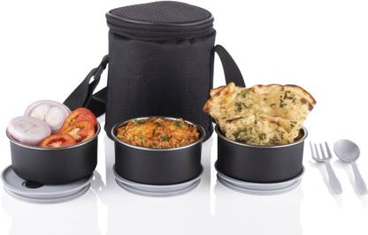 Neki NEW CONCEPT OF LUNCHBOX IN BLACK COLOR STAINLESS STEEL LUNCH BOX 3 Containers Lunch Box