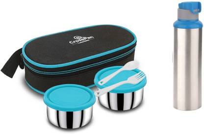 CrossPan Combo Freshmeal blue 2 Containers Stainless Steel Office Lunch Box