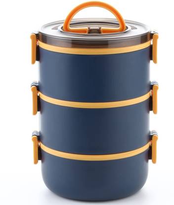 Kitchen Queen 3 Compartment Lunch Box with Handle Food Grade Plastic Attractive Tiffin Box 3 Containers Lunch Box