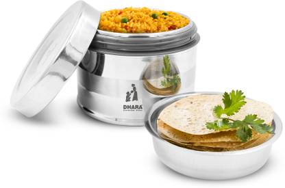 धारा स्टेनलेस स्टील All Steel Large Double Wall Insulated Strong Sturdy & Stylish Tiffin Box 1 कंटेनर लंच बॉक्स