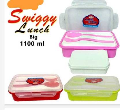 god of goods (pack of 3) swiggy lunch box 1100 ml lock and fit plastic lunch boxes 2 Containers Lunch Box