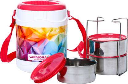 VARMORA Orbit Stainless Steel Lunch Box With Air- Tight Plastic Lid 3 Containers Lunch Box
