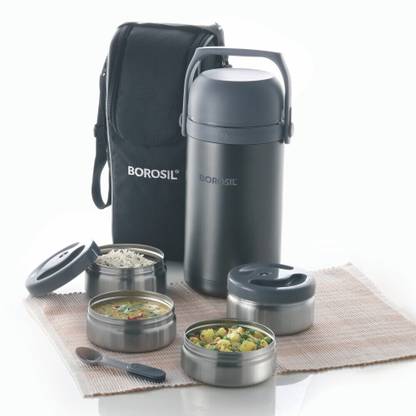 BOROSIL Hot n Fresh Insulated Lunch Box, 3pc Set 4 Containers Lunch Box
