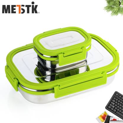 METSTIK Steel Lunch Box, Tiffin Box For Kids / Office / School / Collage 2 Containers Lunch Box