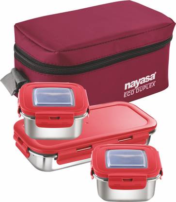 NAYASA Eco Duplex Red 3 Containers Lunch Box