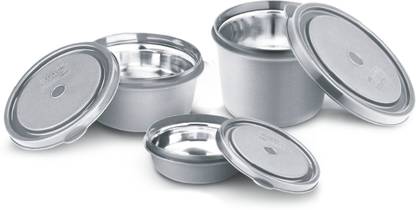 Classic Essentials Stainless Steel Microwave Safe Containers with Lids Lunch Box, 3 Containers Lunch Box