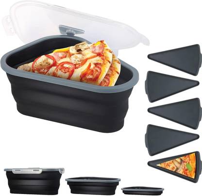 FLOSTRAIN Triangle Expandable Leftover Pizza Storage Container with Lids 1 Containers Silicone, Plastic School Lunch Box