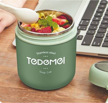 Parteet Stainless Steel Solid 1Pc Soup Container with 1 Spoon and Spoon Holder 1 Containers Lunch Box