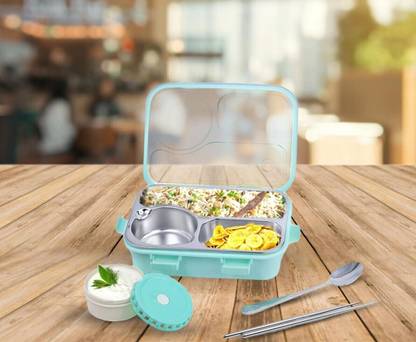 Masox Store Traditional Hand Painted Lunch and Tiffin Boxes 3 Part (MULTICOLOR 20) 4 Containers Lunch Box