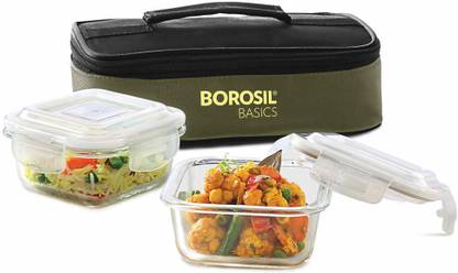 BOROSIL Basics Glass Lunch Box (320ml x 2) - Set of 2 Containers Glass Office Lunch Box