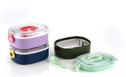 Savio impex Stainless Steel Insulated Double Layered Lunch Box Tiffin Box for Adult & Kids 2 Containers Lunch Box