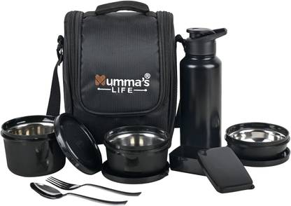 Mumma's LIFE Stainless Steel Lunch Box with 130ml Pickle Box, Spoon&Fork 250ML, 400ML & 600ML 4 Containers Lunch Box