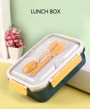 PRH Basics Stainless Steel Lunch Box with Spoon & Fork | 3 Compartment Insulated Leak Proof 1 Containers Lunch Box